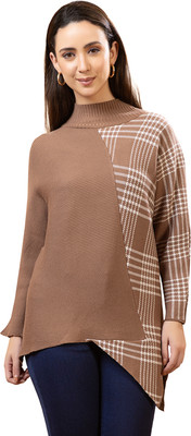 GFO Printed High Neck Casual Women Brown Sweater