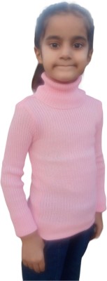 Stately Striped High Neck Casual Boys & Girls Pink Sweater