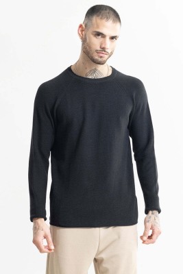 Snitch Solid Round Neck Casual Men Blue Sweater