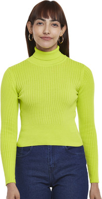 PEOPLE Solid High Neck Casual Women Green Sweater