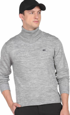 Arrow Sport Self Design Turtle Neck Casual Men Grey Sweater