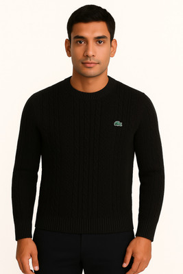 AAVYNA Solid Round Neck Casual Men Blue Sweater