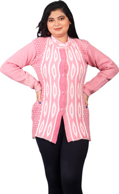 GTwo Printed Round Neck Casual Women Pink Sweater