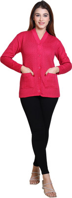 vaani Solid V Neck Casual Women Reversible Pink Sweater