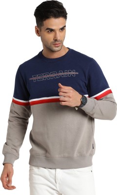 INDIAN TERRAIN Colorblock Round Neck Casual Men Green Sweater