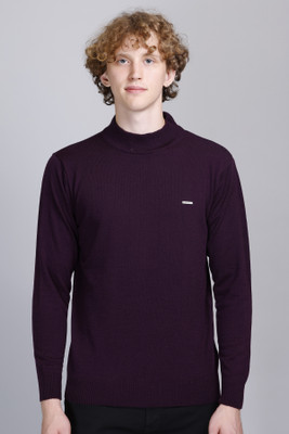 GODFREY Solid High Neck Casual Men Purple Sweater