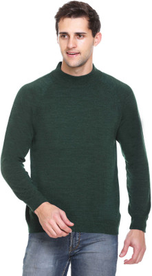 aarbee Solid Round Neck Casual Men Green Sweater