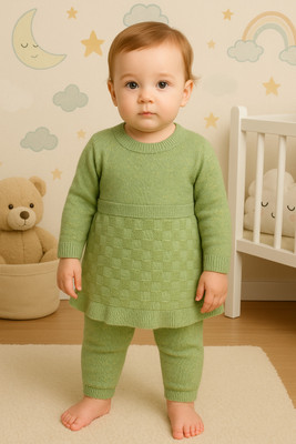 Paryag Self Design Round Neck Casual Baby Girls Pink Sweater