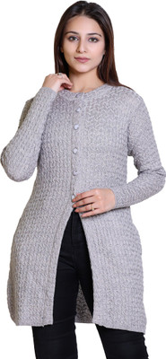 Varenyam Self Design Round Neck Lounge Wear Women Grey Sweater