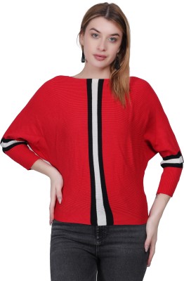 Pollo Loco Solid Round Neck Casual Women Red Sweater