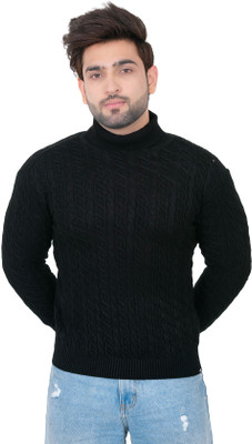Dartline Solid High Neck Casual Men Black Sweater