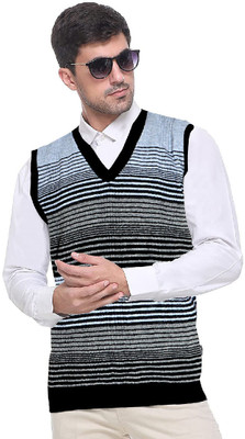 Shunit creation Striped V Neck Casual Men Black Sweater