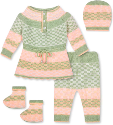 Toyific Solid Round Neck Casual Baby Girls Green Sweater