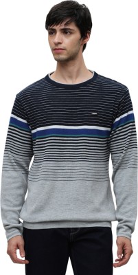 Klub Fox Striped Round Neck Casual Men Grey Sweater