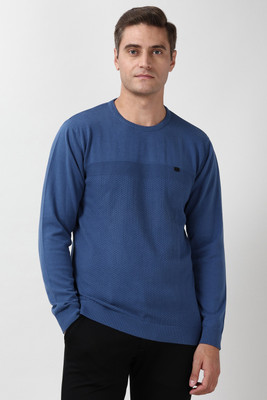 PETER ENGLAND Solid Crew Neck Casual Men Dark Blue Sweater