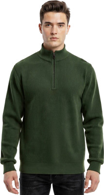 SHAUN Solid High Neck Casual Men Dark Green Sweater