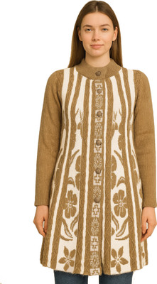 manra Self Design Round Neck Casual Women Beige Sweater