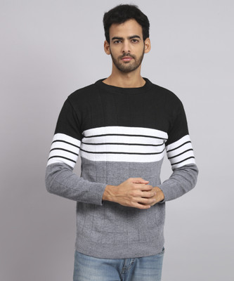 HELL BOUND Woven Round Neck Casual Men Multicolor Sweater