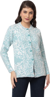 dadu dayal Floral Print Round Neck Casual Women Blue Sweater