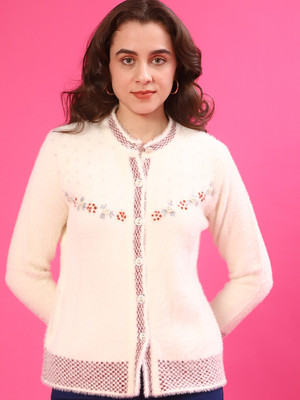 V-MART Self Design Round Neck Casual Women Beige Sweater