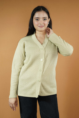 CreativePanther Self Design Collared Neck Casual Women Light Green Sweater