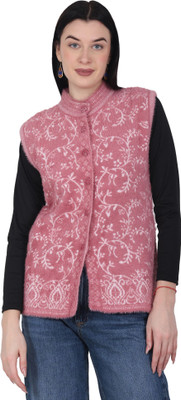 HITTIKA Self Design V Neck Casual Women Pink Sweater