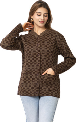 TWENTY ME Printed Mandarin Neck Casual Women Brown Sweater