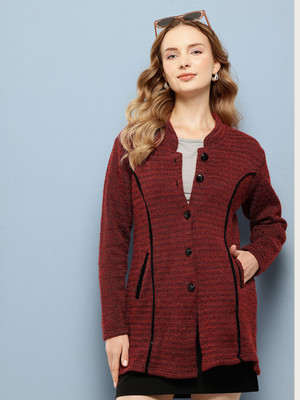 MUHURATAM Solid Mandarin Neck Casual Women Red Sweater