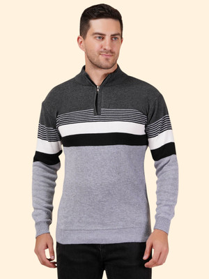 KIPEKEE Striped Round Neck Casual Men Grey Sweater