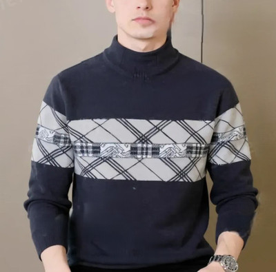 Keenuu Printed Round Neck Casual Men Grey, Blue Sweater