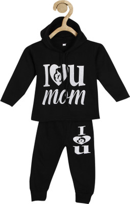 L FASION Printed Hooded Neck Casual Baby Boys & Baby Girls Black Sweater