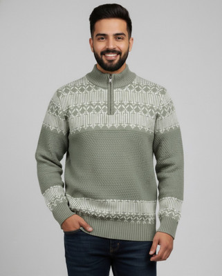 WoolCraft Woven Cowl Neck Casual Men Light Blue Sweater