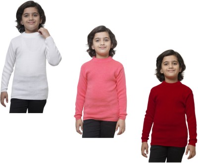 KAVYA Solid Round Neck Casual Boys White, Pink, Red Sweater