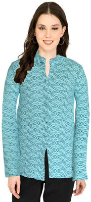 Shunit creation Self Design Round Neck Lounge Wear Women Blue Sweater