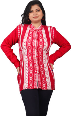 HouseOfCommon Self Design V Neck Casual Women Pink Sweater