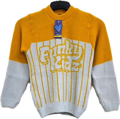 Juniorx Woven Round Neck Casual Boys & Girls Yellow, Silver Sweater