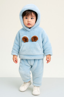 ARORACOLLECTION Solid Hooded Neck Casual Baby Boys & Baby Girls Blue Sweater