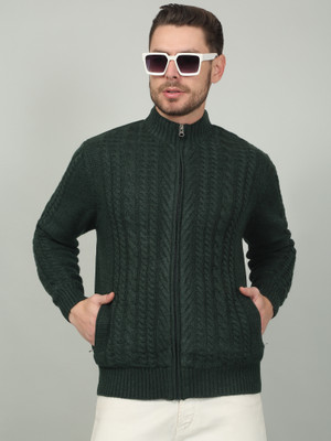 CANTABIL Self Design Mandarin Neck Casual Men Green Sweater