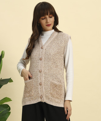 KILVESTED Self Design V Neck Casual Women Brown Sweater