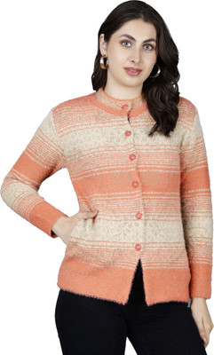 HITTIKA Printed Round Neck Casual Women Orange Sweater
