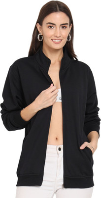 SHAUN Solid Round Neck Lounge Wear Women Black Sweater