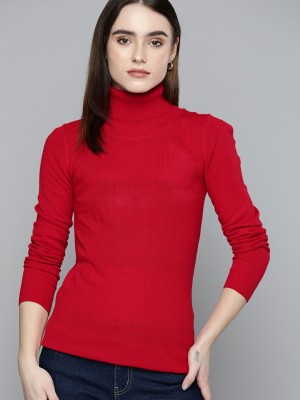 HARVARD Solid Turtle Neck Casual Women Red Sweater