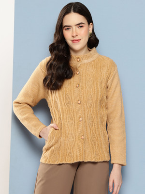 METRONAUT Self Design Round Neck Casual Women Beige Sweater