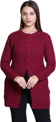 Ogarti Self Design Round Neck Casual Women Purple Sweater