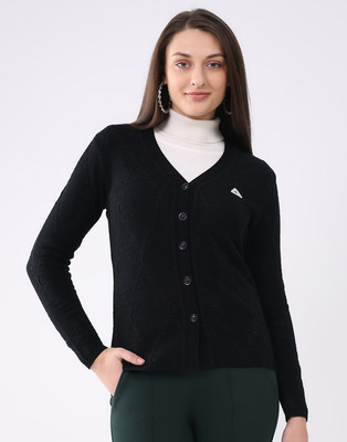 MONTE CARLO Solid V Neck Casual Women Black Sweater