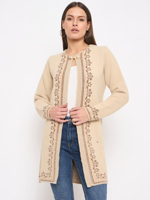 DUKE Self Design Round Neck Casual Women Beige Sweater