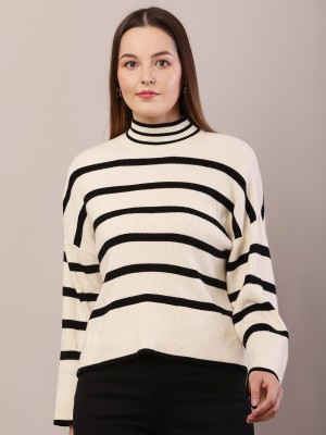 Nobarr Solid High Neck Casual Women White Sweater