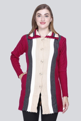 CURIOUS FASHION Striped Collared Neck Casual Women Multicolor Sweater