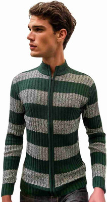 FORWARDS Striped Turtle Neck Casual Men Green, Grey Sweater