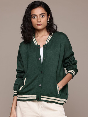 Roadster Solid V Neck Casual Women Red Sweater